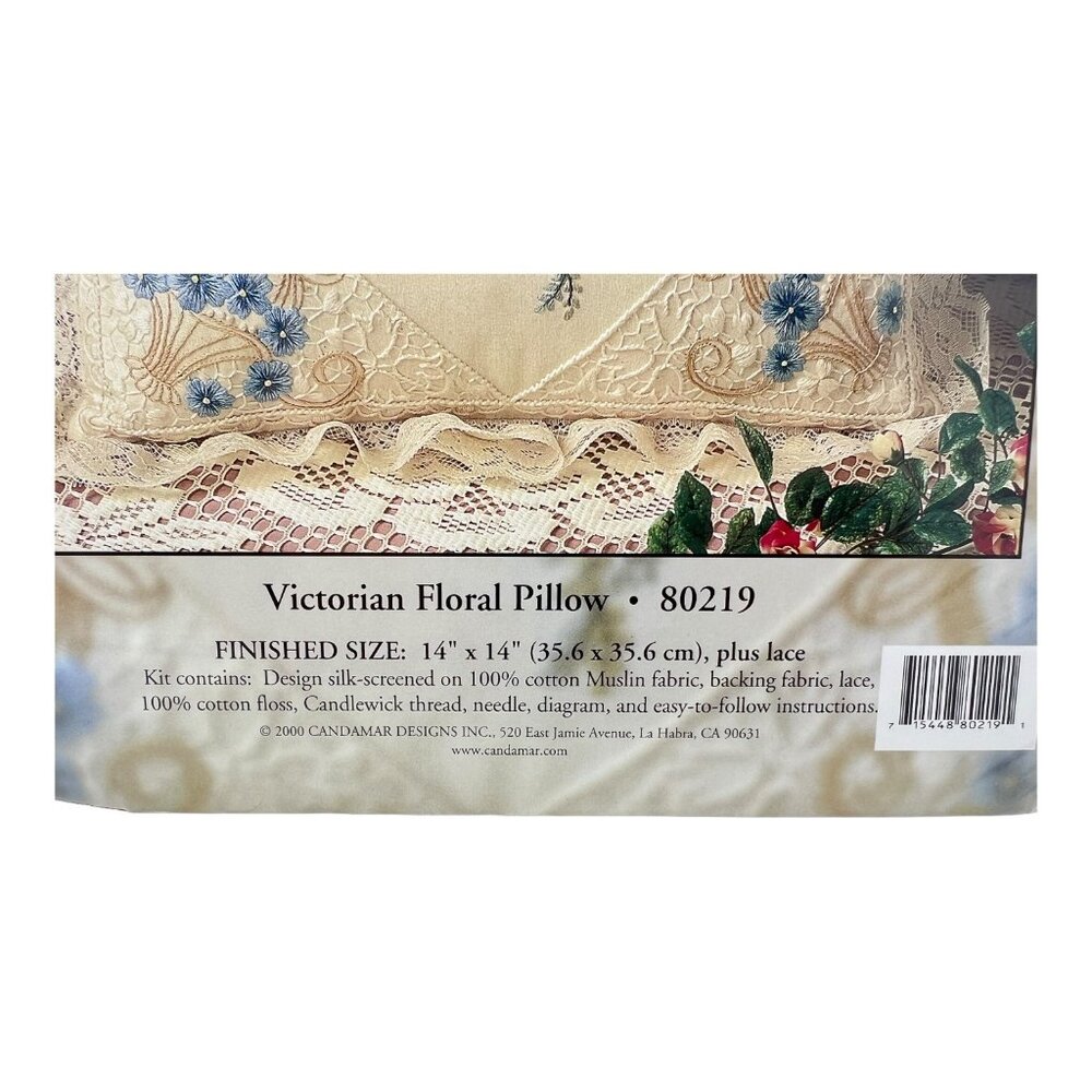Candamar Designs Victorian Floral Pillow Kit 14"x14" Candlewicking Embroidery - Picture 3 of 4